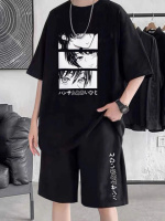 Легкий чорний чоловічий літній спортивний костюм-двійка