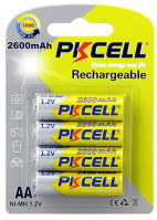 Аккумулятор PKCELL 1.2V AA 2600mAh NiMH Rechargeable Battery, 4 штуки в блистере цена за блистер, Q12