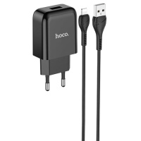 Зарядний пристрій HOCO N2 (1USB/2.1A) + USB - Lightning Чорний - купити в SmartEra.ua