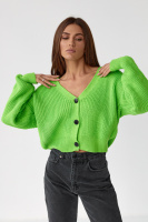 Укорочений в'язаний кардиган на ґудзиках — салатовий колір, L (є розміри)