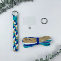 Набор макраме для вязания и плетения брелока «Косичка» для ключей белый, коричневый, бирюзовый, синий