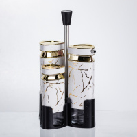 Набор баночек для специй и жидких текстур 4 предмета на подставке белый мрамор HP-1331