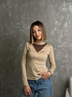 Жіноча кофтинка з декольте сітка «Annabel» | Норма і батал Бежевий, 46-48