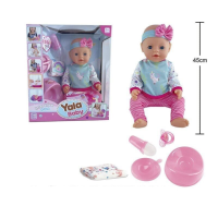 Пупс висота 45 см, заплющує очі, п’є з пляшечки, підгузок, горщик, посуд, пустушка.