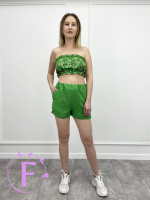 Літній топ з рюшами «Ruffie» оптом | Розпродаж моделі 42, Зелений, В квітку