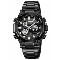 Чоловічий годинник Skmei 2210BK Black з комбінованим циферблатом та металевим браслетом