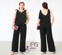 Літній жіночий костюм із широкими штанами «Ясмин» оптом | Норма та батал | Розпродаж моделі Чорний, 52