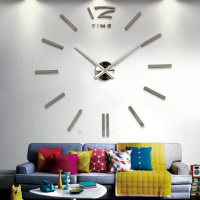 3D настенные часы, бескаркасные часы, часы наклейка 90-120см Серые