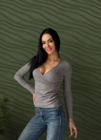 Легка кофтинка в рубчик на запах «Aura» | Норма і батал Сірий, 42-44