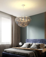 Люстра подвесная с перьями на 3 лампочки 26708 Белый 40-120х60х60 см.