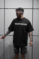 Чорна літня легка чоловіча оверсайз футболка з принтом