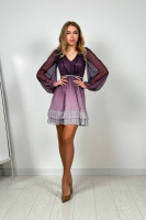 Коктейльна Сукня Сітка Гофре 24024 Сливова
