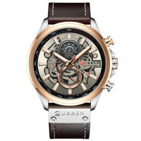 Чоловічий наручний годинник Curren 8380 Black-Brown з хронографом та шкіряним ремінцем