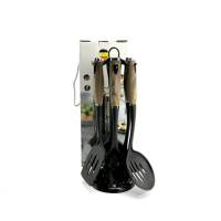 Набір кухонного приладдя Haus Roland HR926-1, 7 предметів з ручками під дерево. Чорний (HR926-1)