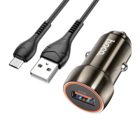 Набор АЗУ 12-24V HOCO Z46 + кабель MicroUSB, 1xUSB, 18W, кабель 1м, Black, Box