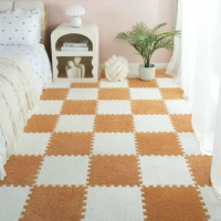 Коврик-пазл плюшевый, термоковрик, мат детский теплый 60*90см, 6 пазлов, цвет бежевый