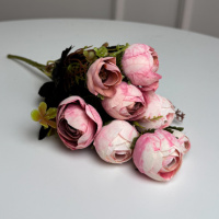 Букет Ранункулюсов искусственный, 30 см, 5 стеблей, 8 цветков/микс (2 букета в уп.). Цвет: розовый