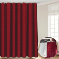 Набор шторка для ванной и душа с подкладкой, двойная 178x183 см,штора для ванной с крючками,узор бордовый