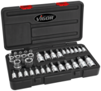 Набор торцевых головок 1/4«,3/8»,1/2«, E - TORX, 34 пр., VIGOR, V1781