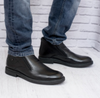 Зимние кожаные черные ботинки без шнурка