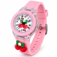 Дитячий годинник Better 005 Cherry Pink-White кварцовий для дівчаток з рожевим силіконовим ремінцем
