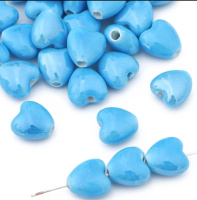 Керамическая бусина «сердце» Размер 10 мм. Цвет - голубой. Цена указана за 1 шт.