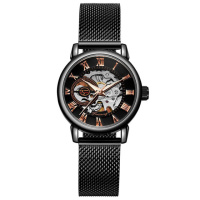 Жіночий механічний годинник Forsining 8099ML Black-Cuprum Lady Mesh з мінеральним склом