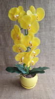 Штучна латексна орхідея VIP у жовтому керамічному кашпо на одну гілку жовта