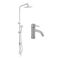 Акційний набір: Lidz Aria 0011F Змішувач для раковини (k35) Nickel + Lidz Aria 1120 Душова стійка універсальна на два споживача Nickel