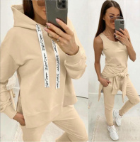 Спортивний трикотажний костюм трійка «Weekend» оптом | Норма і батал | Розпродаж моделі Бежевий, 42-44