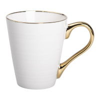 Кружка фарфоровая с золотым ободком и позолоченной ручкой 320 (мл) Белая RX-N240624W