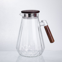 Кувшин для напитков 1.7 (л) для компота, мохито, лимонада, сангрии стеклянный кувшин с ручкой и бамбуковой крышкой 64486-71