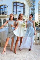 Коктейльна Сукня Атлас Вишивка 20028 Сіра