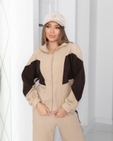 Спортивний флісовий костюм «Connect» | Норма і батал | Розпродаж моделі| Бежевый+шоколадный, 42-44