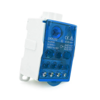 Параллельный разветвитель-сплиттер проводов UKK250, 11 выходов (латунь) 2х35мм²+5х16мм²+4х10мм², вход 1х120мм², AC/DC 1000V, 250А, 95*50*50мм, BLUE