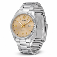 Чоловічий годинник Casio MTP-1302DD-9A з бежевим циферблатом та металевим браслетом