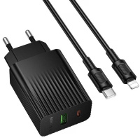 Мережевий зарядний пристрій BOROFONE BAS76A Source PD30W+QC3.0 charger set(C to iP) Black (6941991122897)