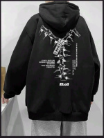 Чоловіче чорне стильне оверсайз худі з трендовим принтом