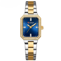 Жіночий годинник Curren 9102 Silver-Gold-Blue зі сталевим браслетом та синім циферблатом