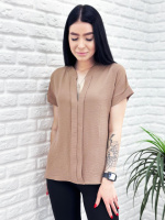 Однотонна літня блуза «Nice» оптом | Норма і батал | Розпродаж моделі Капучіно, 42-44