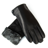 PODIUM Перчатка Мужская кожа-олень S-111 black махра