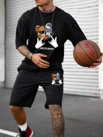 Чоловічий чорний літній модний спортивний костюм-двійка