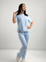 Літній трикотажний костюм-двійка «Summer» оптом | Норма і батал | Розпродаж моделі Блакитний, 42-44