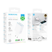 Мережевий Зарядний Пристрій Borofone BA90A 2USB-C PD/QC45W+Type-C to Type-C