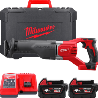 Пила шабельна акумуляторна MILWAUKEE, M18 BSX-402C (зарядний пристрій М12-18 С, 2 акумулятори М18 В4 4Аг, полотно, кейс)