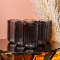 Набір склянок високих фігурних прозорих  ребристих із товстого скла 6 штук, сірий