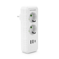 Розетка тройник с заземлением F103-White, 2 розетки+2USB+1Type-C, 2500W, 10A, 110-250V~Max, Blister