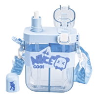 Пляшка для води подвійна Nice 620 мл з трубочкою та мундштуком блакитний HP18311BL