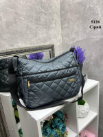 АКЦІЯ! Сіра - стьобана, вмістка та практична сумка із довгим регульованим ремінцем - плащівка (5128)