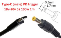 Кабель-переходник триггер PD 18-20v Type-C (max 5a, 100w) на 5.5x1.7mm 1m з USB Type-C (male) Power Delivery PD тригер (A class) 1 день гар.